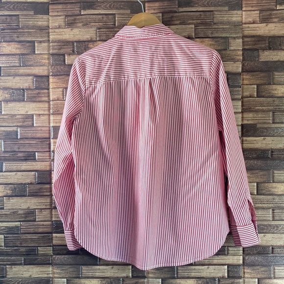 Andrew Marc Button Down Shirt Red White Striped Embroidered Long Sleeve L - Picture 2 of 9